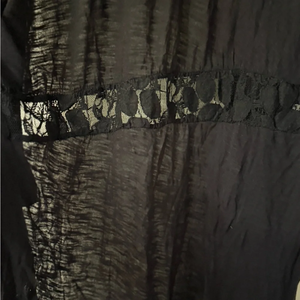Decree Black Lace Accent Vest, Lightweight, Crochet Lace, Open Vest, size L